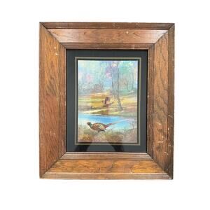 Ryan Creations Vintage 1970s Foil Art Pheasants by a Stream Framed